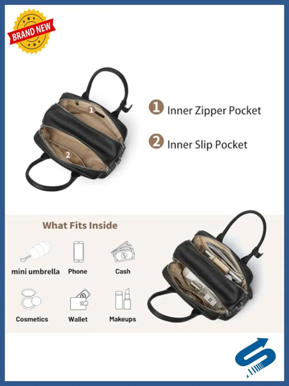 Genuine Pebble Leather Top Handle Satchel Purse with Crossbody Strap